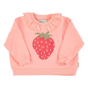 Piupiuchick - Çilek organik pamuklu fırfırlı sweatshirt | Pembe