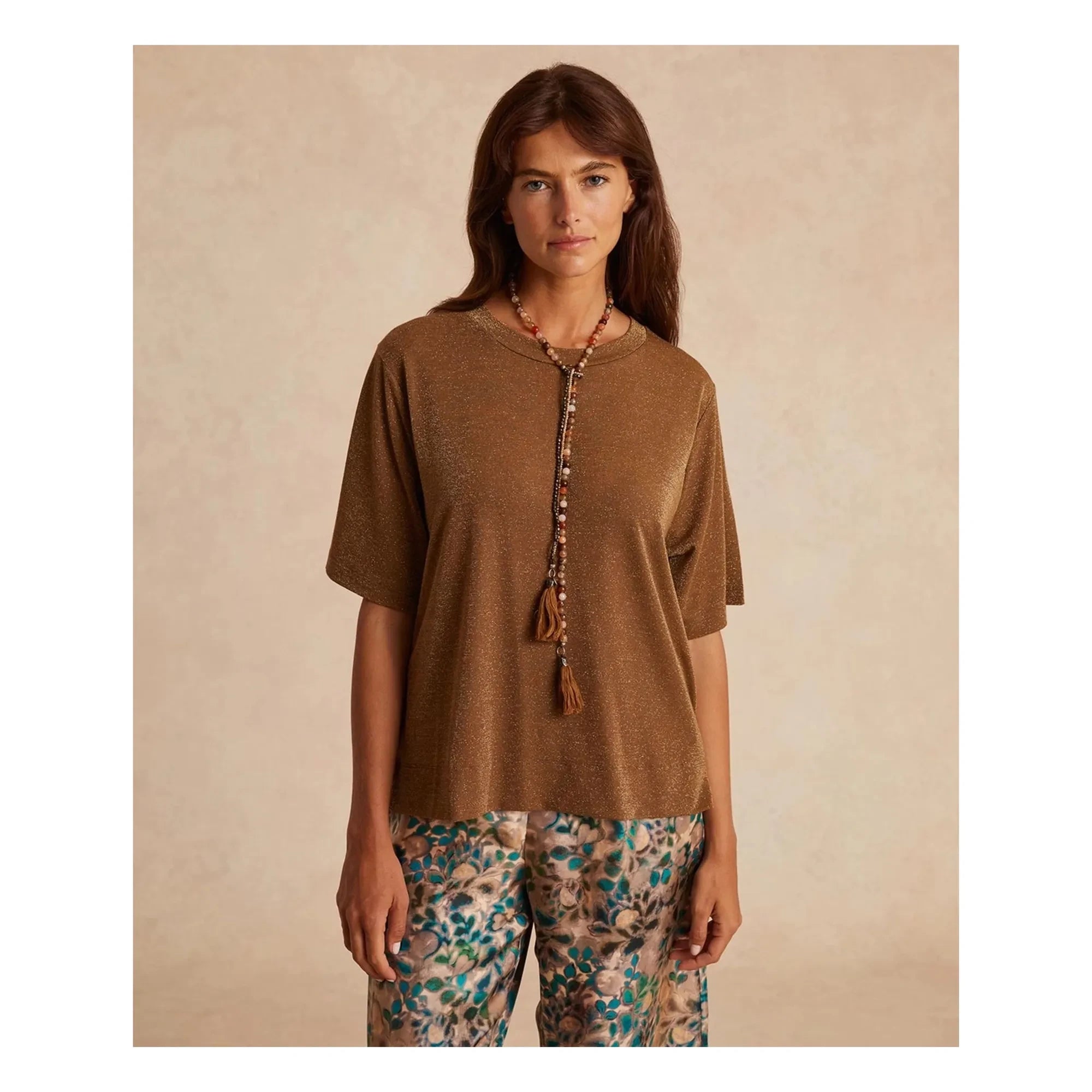 Momoni - Iora Metallic T-Shirt | Tobacco