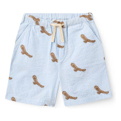 Copenhagen Colors - Eagles Seersucker Organic Cotton Embroidered Shorts | Light blue