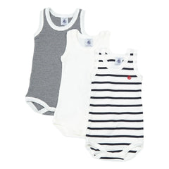 Petit Bateau - 3'lü Organik Pamuklu Çizgili Bebek Tulumları | Mavi