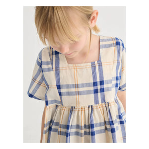 Bobo Choses - Tartan organik pamuk elbise | Ekru