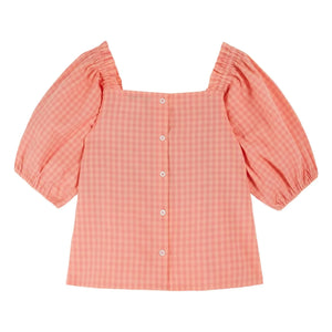 Emile et Ida - Bestickte karierte geraffte Bluse | Peach