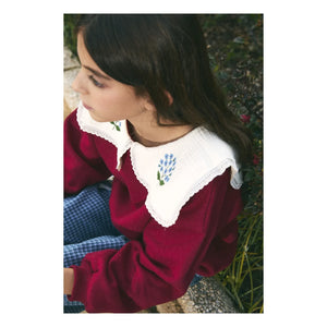birinit - Organik pamuklu işlemeli drapeli yaka sweatshirt | Bordo