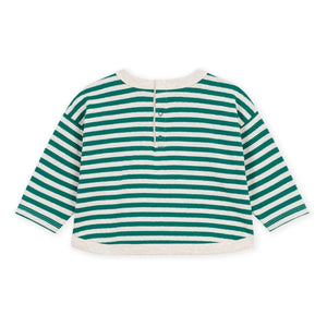 Petit Bateau - Çizgili Organik Pamuklu Bebek Tişörtü | Yeşil