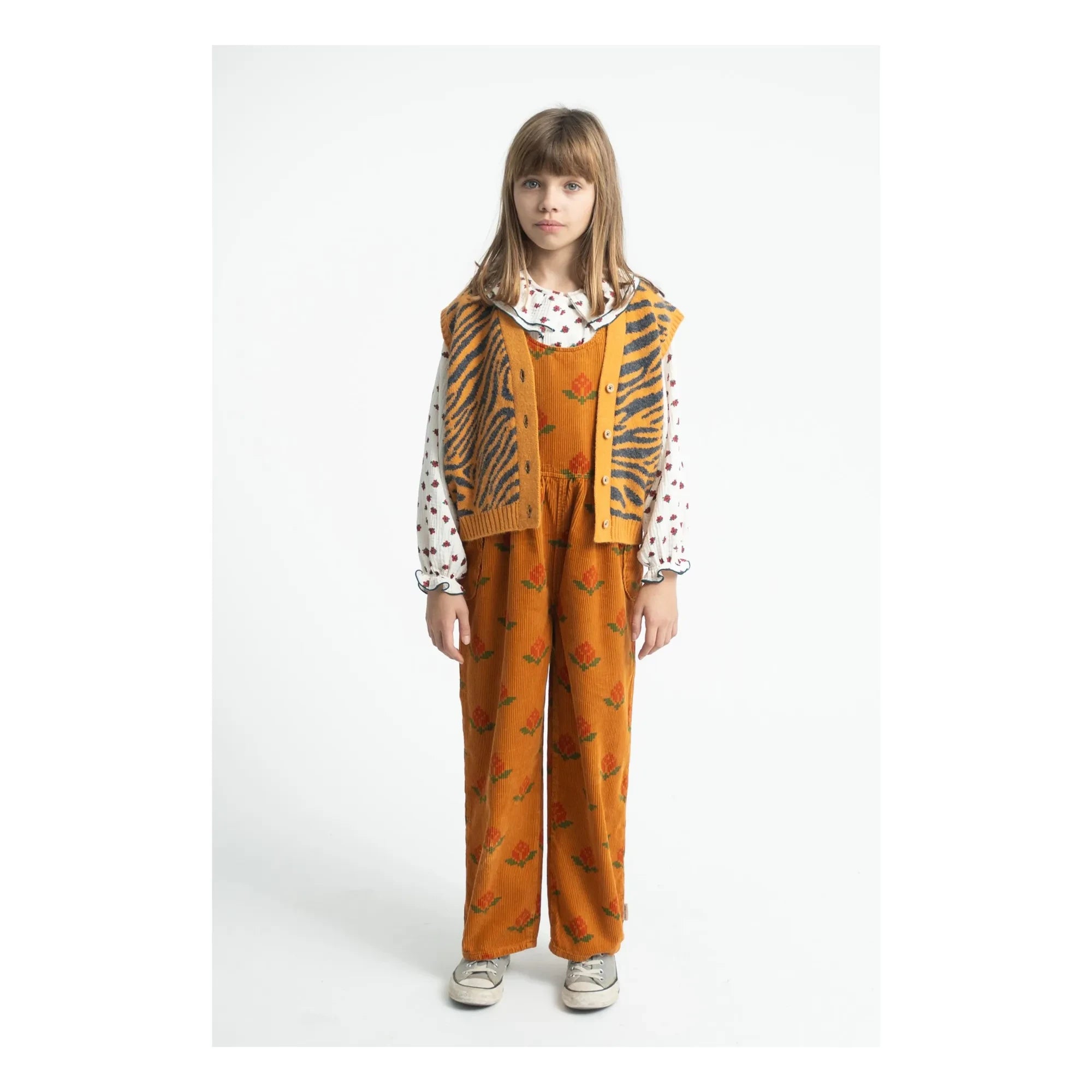 Piupiuchick - Latzhose aus Bio-Baumwolle mit Ringelblumenmuster | Camel