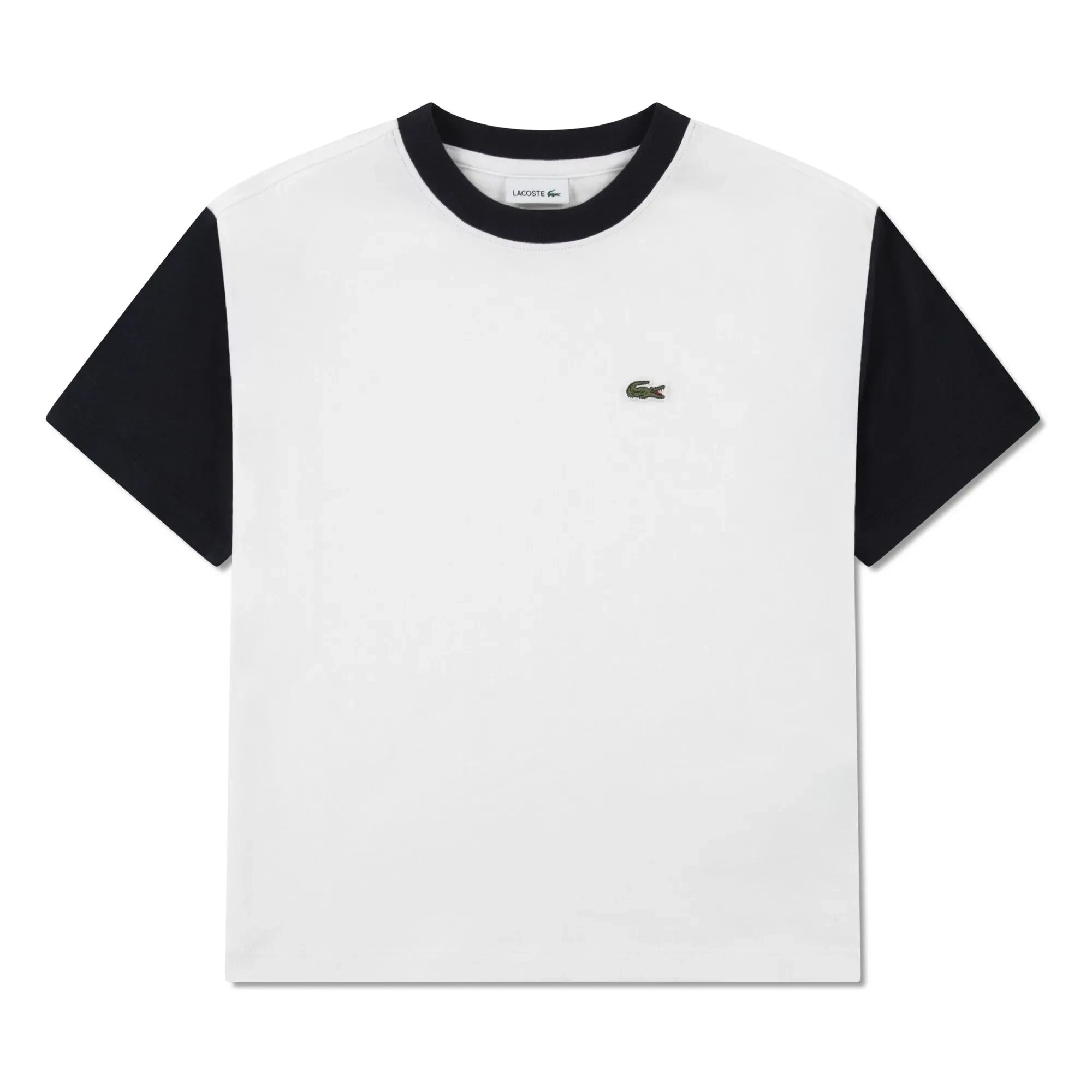 Lacoste - Organik Pamuk Logo Kontrast Kollu Tişört | Kırık beyaz