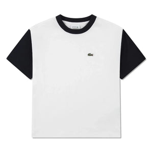 Lacoste - Organik Pamuk Logo Kontrast Kollu Tişört | Kırık beyaz