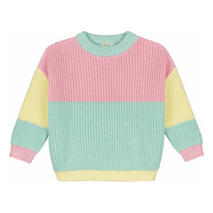 Yuki - Color Block Organic Cotton Sweater | Green Water