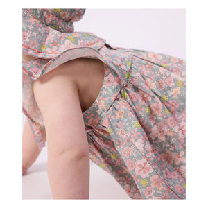 Petit Bateau - Set aus Kleid mit Blumenmuster und Bloomer aus Bio-Baumwolle | Graublau