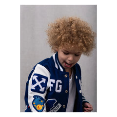 Fille Garçon - Deri Yamali Harika Letterman Bomber Ceket | Mavi