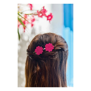 Tartine et Chocolat - 2-piece Hibiscus Glitter Hair Clip Set | Pink