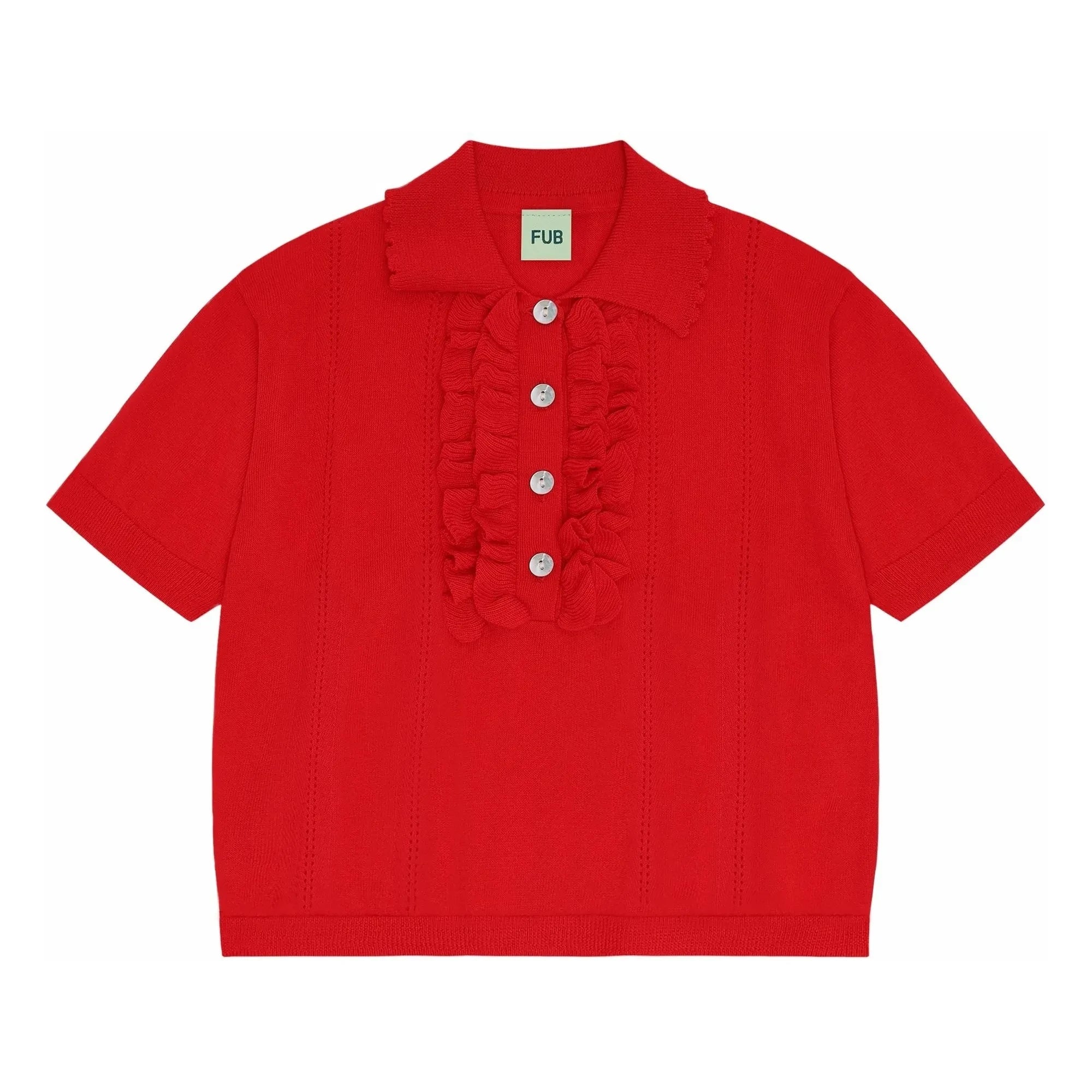 FUB - Ruffled Polo T-Shirt Extra Fine Mesh Organic Cotton | Red