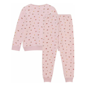 Petit Bateau - Organik pamuklu kalpli ve çiçekli pijama | Soluk Pembe