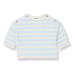 1+ in the family - Poseidon Gestreifter Frottee-Pullover | Hellblau