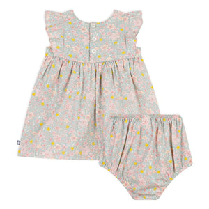 Petit Bateau - Set aus Kleid mit Blumenmuster und Bloomer aus Bio-Baumwolle | Graublau