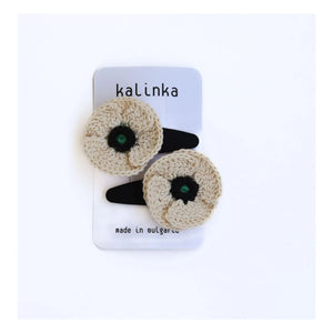 Kalinka - 2er Set Häkel-Haarspangen mit Mohnblumen | Ecru