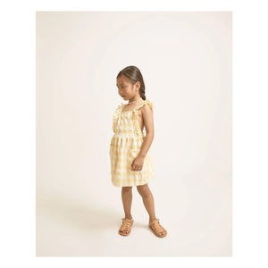 Búho - Gingham Kleid aus Bio-Seersucker-Baumwolle | Gelb