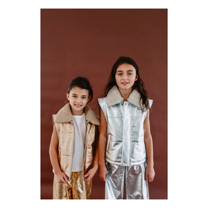 Fille Garçon - Metalik Sherpa Yakalı Kolsuz Ceket | Gümüş