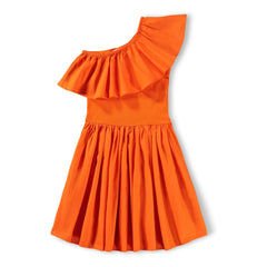 Molo - Chloey Organic Cotton Asymmetrical Ruffled Dress | Orange