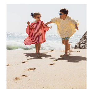 Jera Mini - Kariertes Handtuch-Poncho | Blassgelb