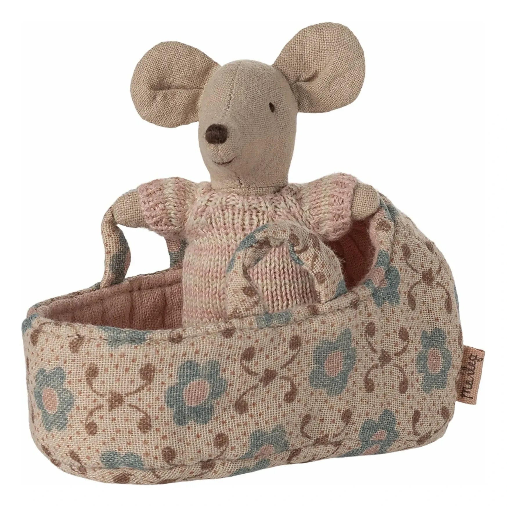 Maileg - Baby Mouse in Stroller | Pink