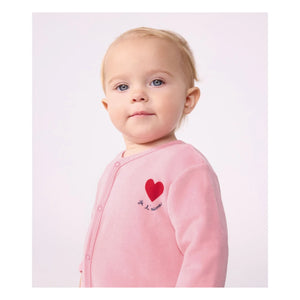 Petit Bateau - Uyku İyi Geceler Pijama Kadife Kalp Organik Pamuk | Pembe