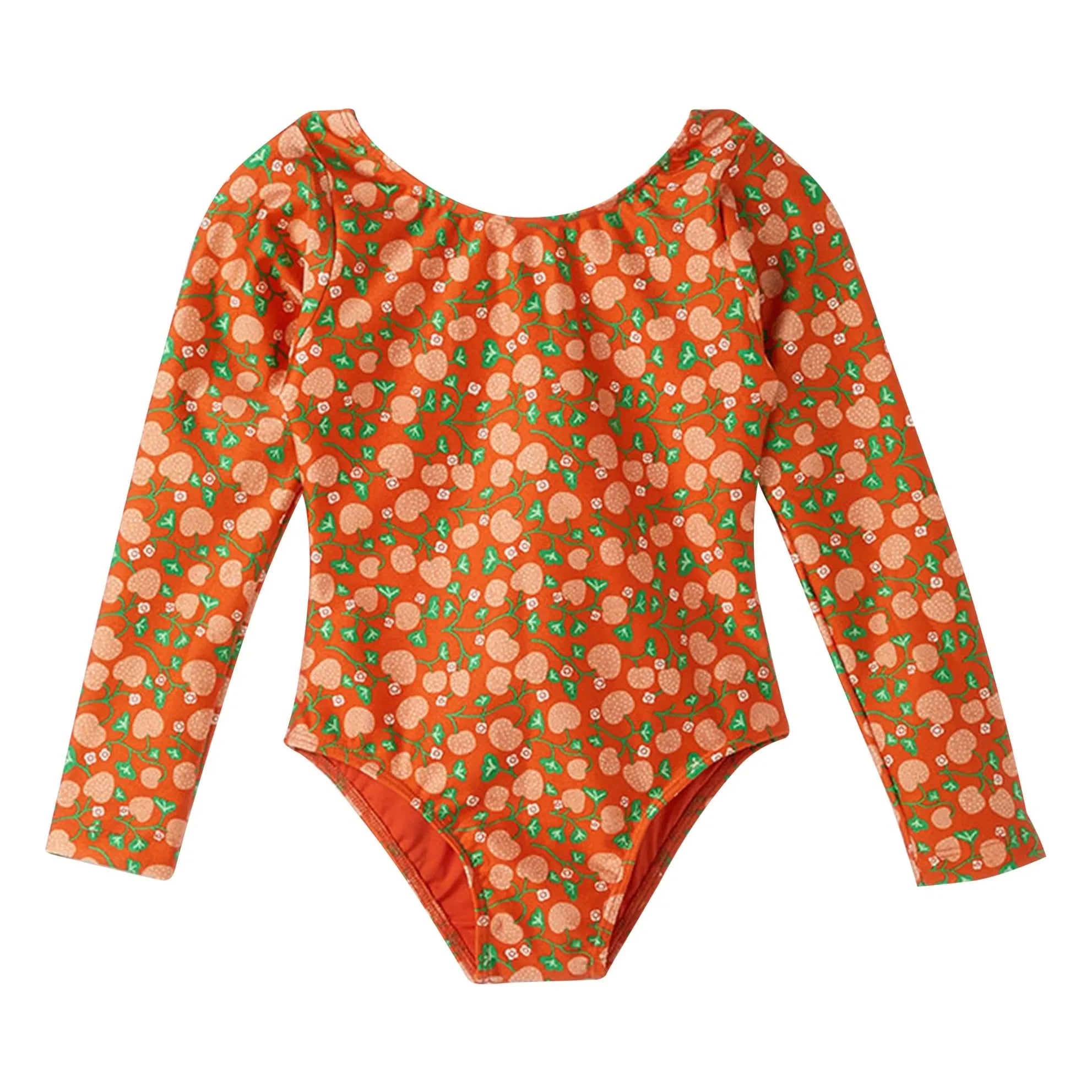 Fabula - Floral Pattern Long Sleeve Swimsuit | Orange