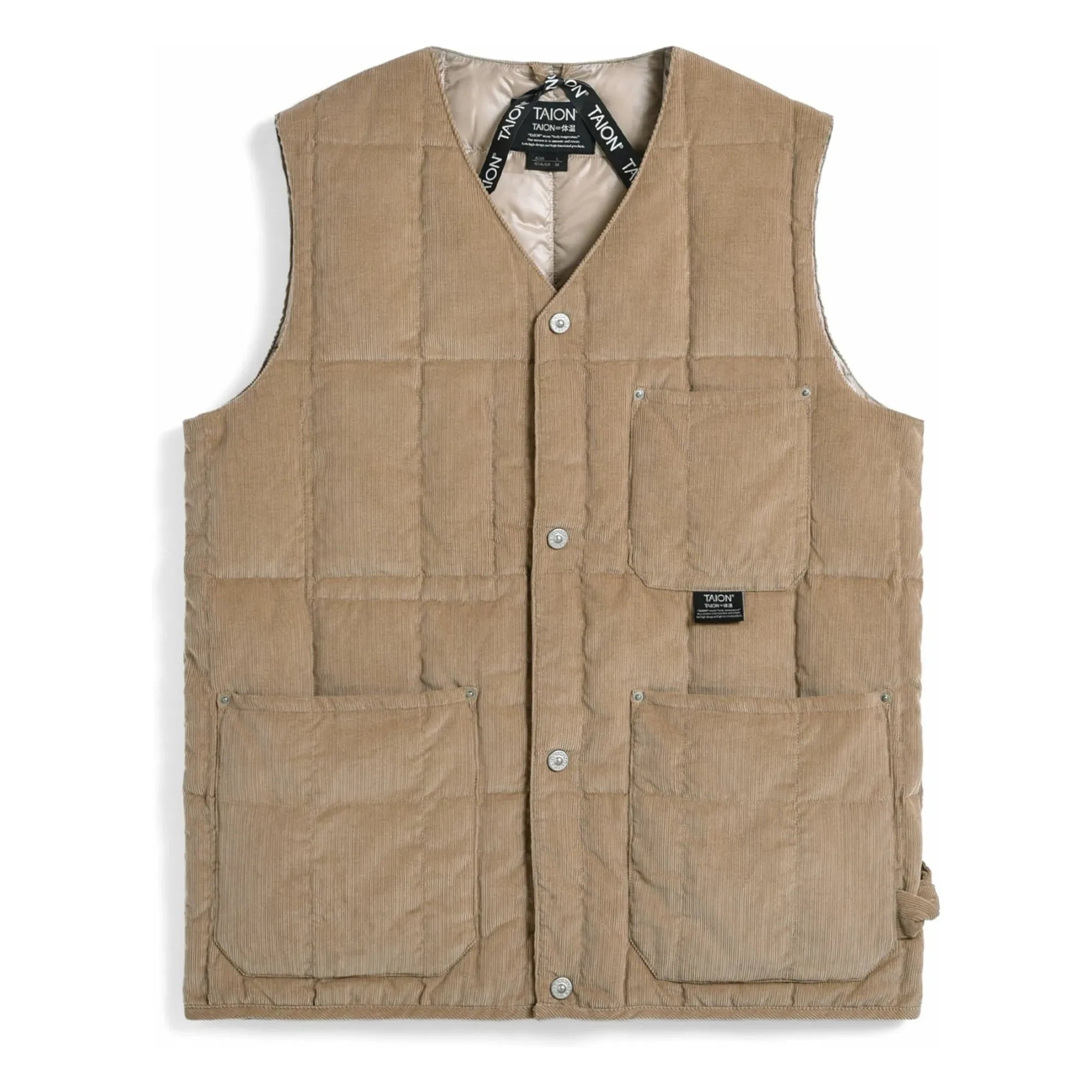 Taion - Sleeveless Velvet V-Neck Buttoned Jacket | Beige