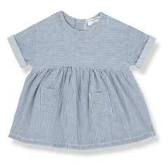 1+ in the family - Gestreiftes Margalida Jeanskleid Bio-Baumwolle | Hellblau
