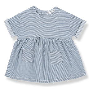 1+ in the family - Gestreiftes Margalida Jeanskleid Bio-Baumwolle | Hellblau