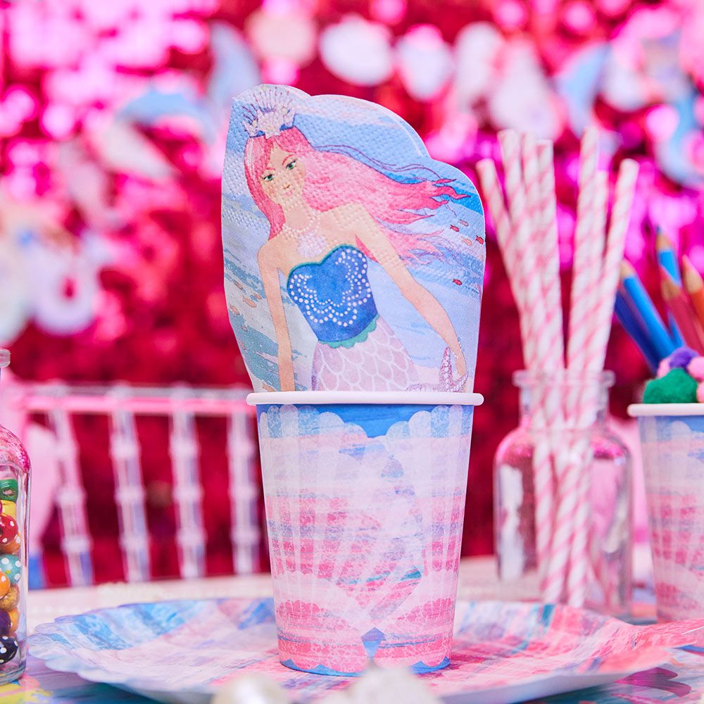 Party Pieces - Deniz Kızı 8li Parti Karton Bardakları-Dinossi