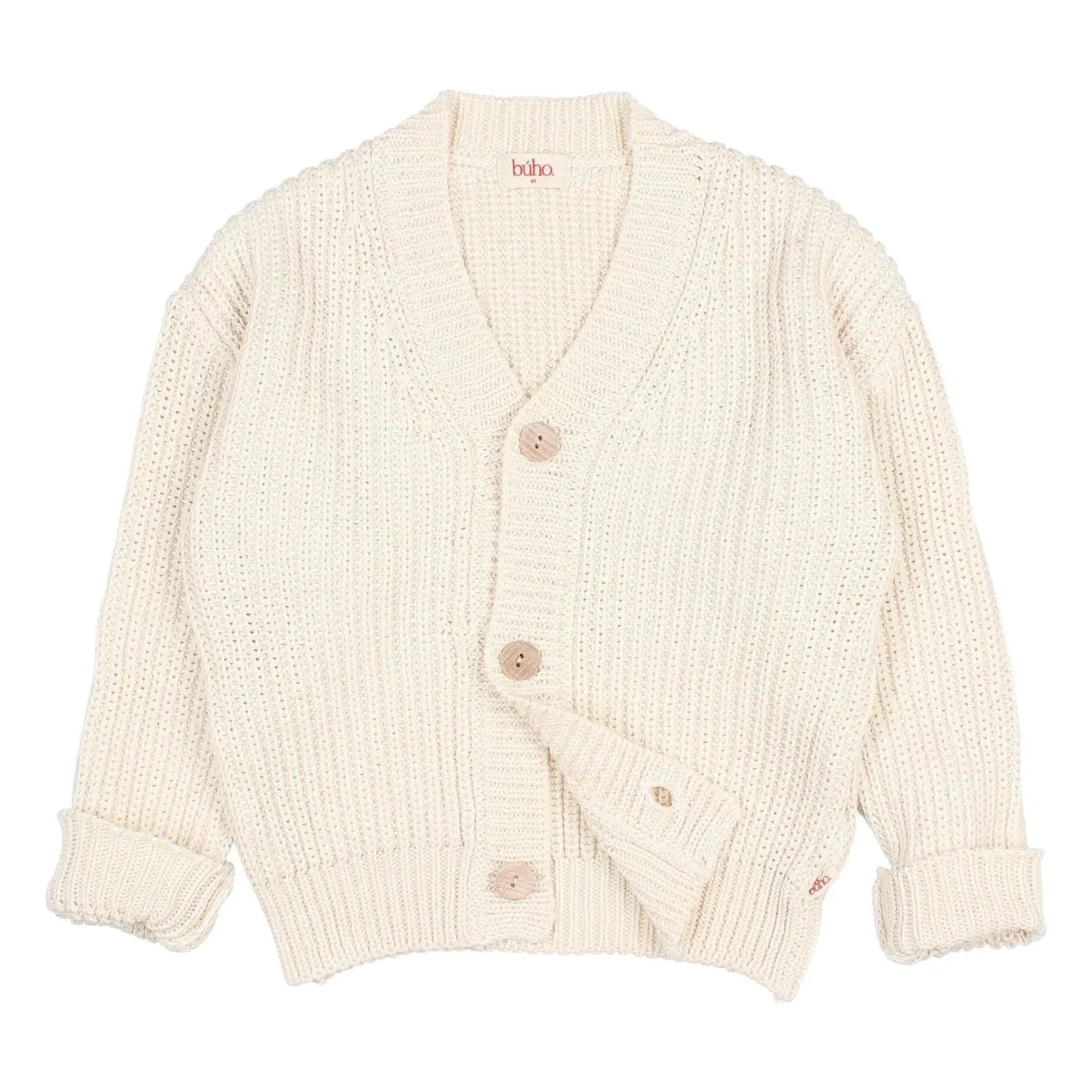 Búho - Organic cotton V-neck ribbed cardigan | Off-white