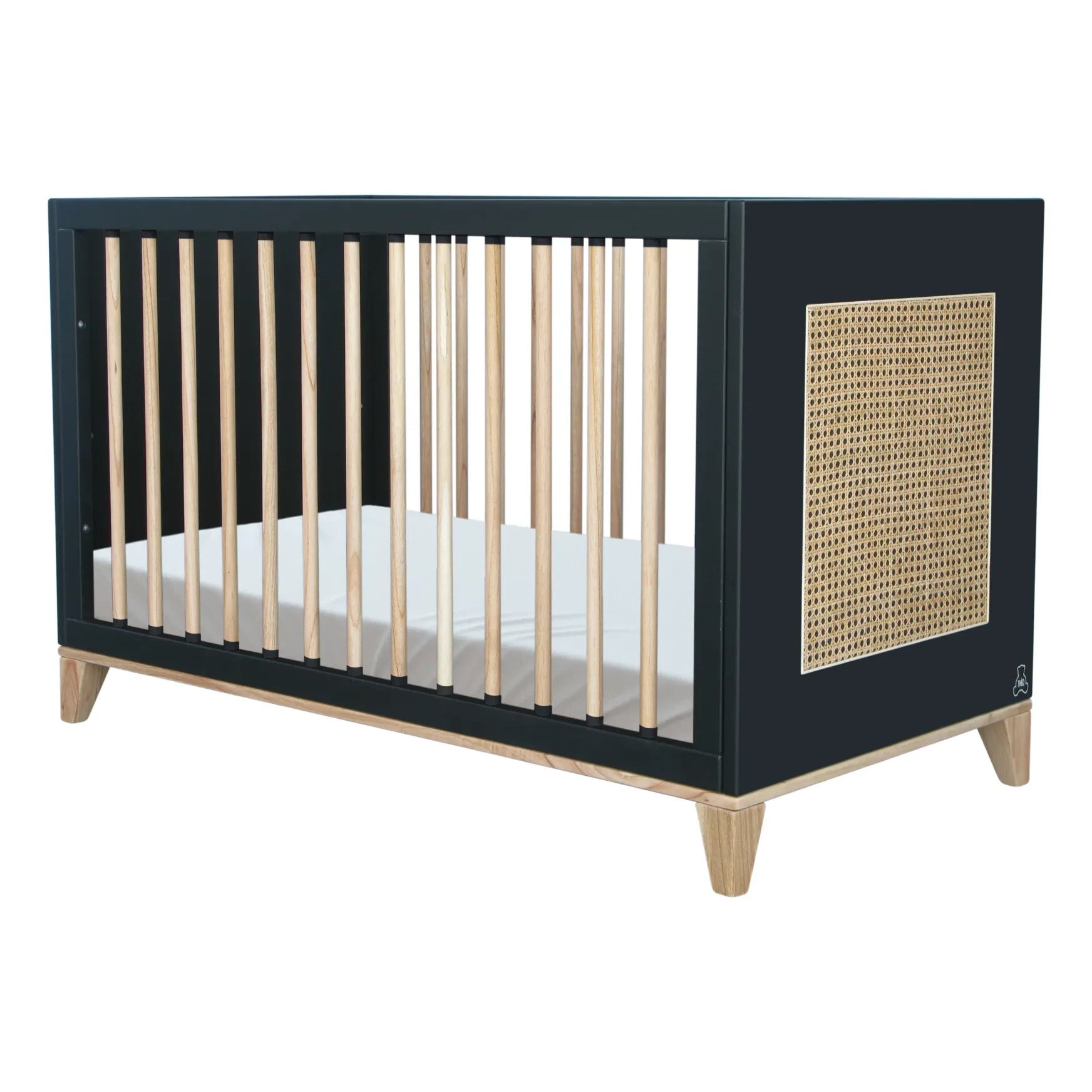 Théo - Nami Cedar and Wicker Weave Baby Bed 60x120cm | Black