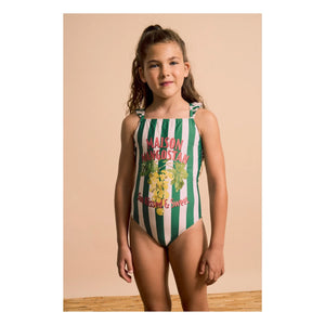 Maison Mangostan - Dried Grape Striped Swimsuit | Green
