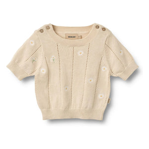 Wheat - Malvina Bio Baumwolle Geblümter Baby Kurzarm-Pullover | Ecru