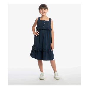 Matona - Halb-langes Rüschenkleid Bio-Baumwolle | Marineblau
