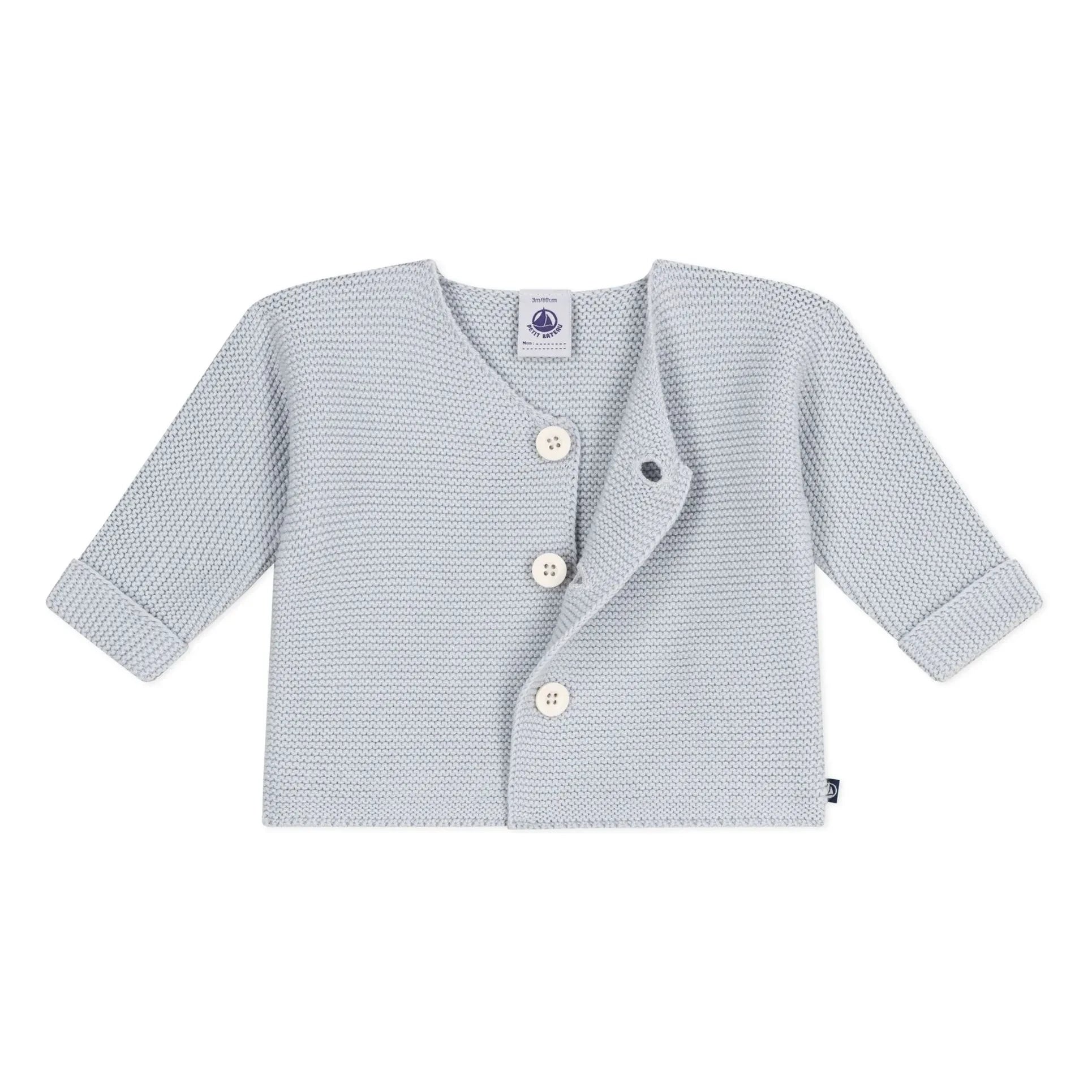 Petit Bateau - Organik Pamuk İnce Triko Hırka | Açık gri