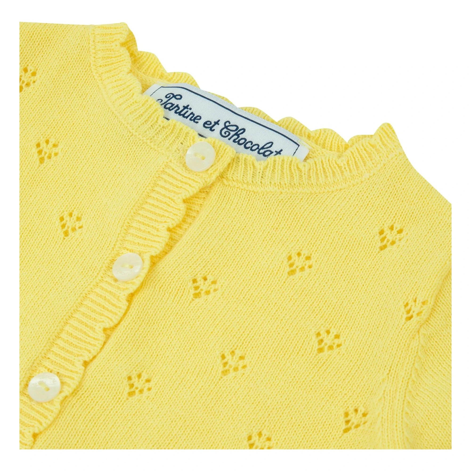 Tartine et Chocolat - Openwork Knit Cardigan | Yellow
