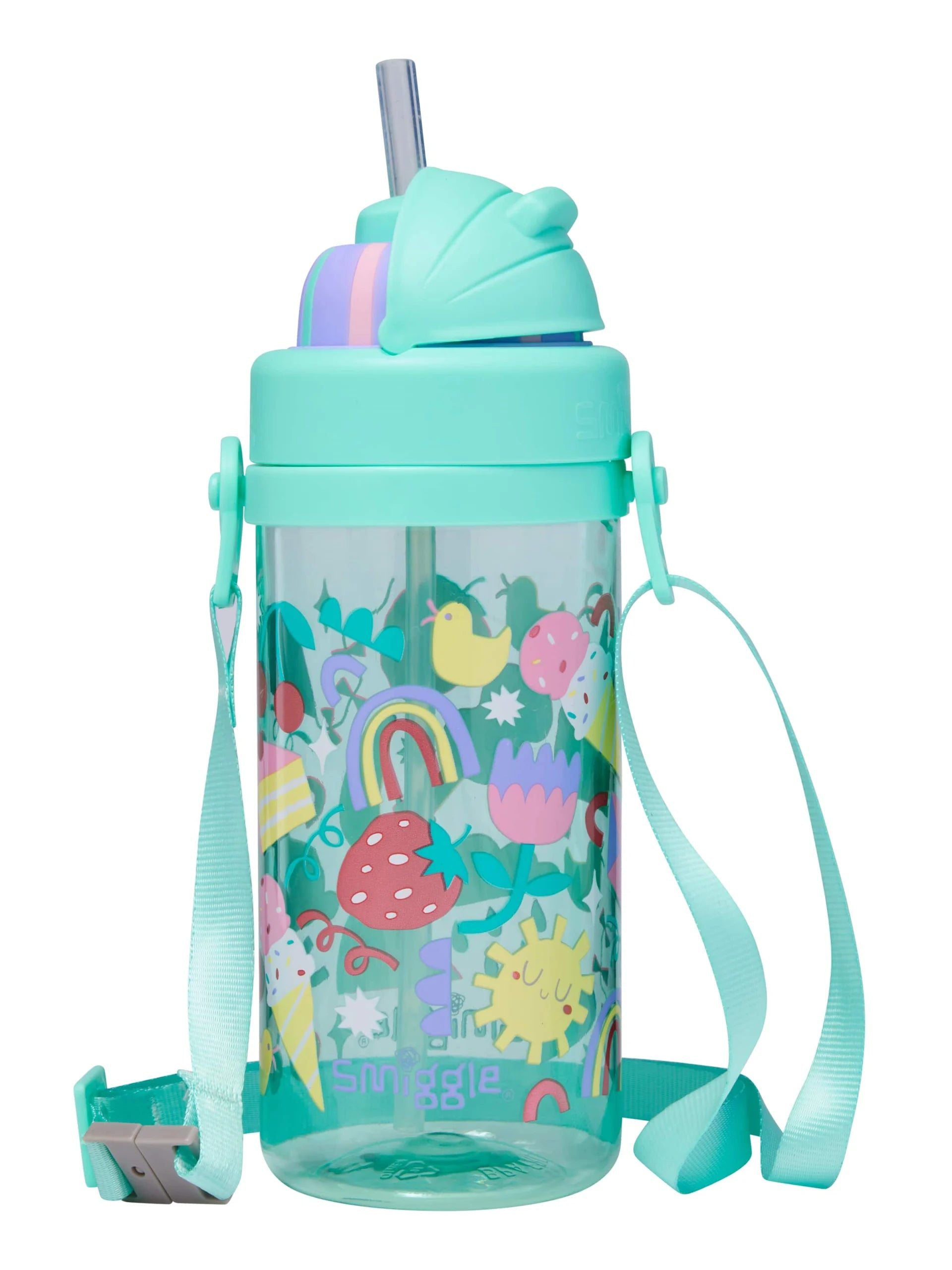 Smiggle - Glide Teeny Tiny Pipetli 440ML BPA İçermeyen Askılı Suluk-Dinossi