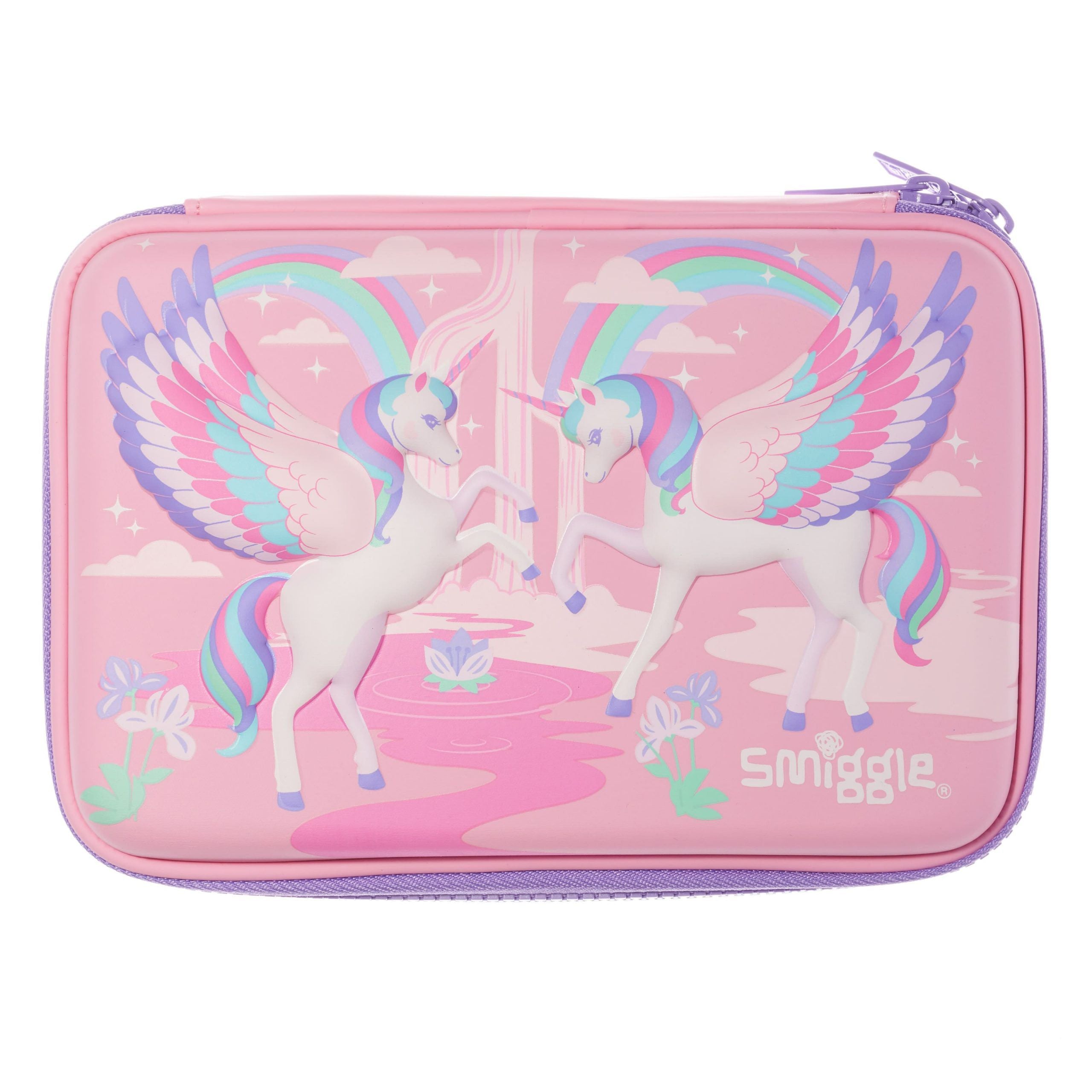 Smiggle - 3D Kabartmalı Hardtop Pembe Unicornlar Kalem Kutusu-Dinossi