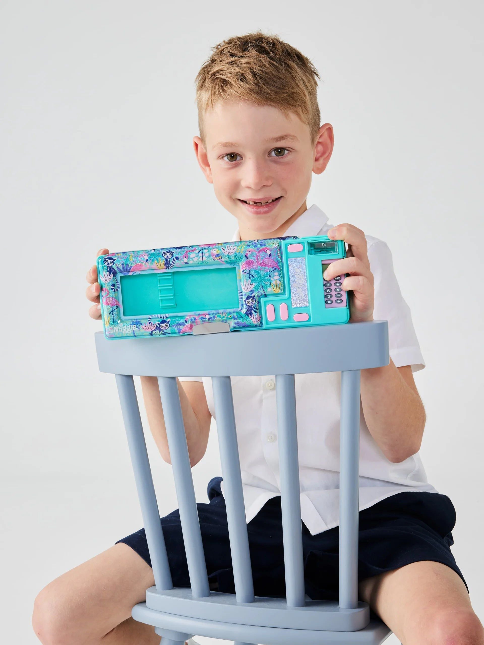 Smiggle - Wild Side Hesap Makineli Poput Otomatik Kalem Kutusu-Dinossi