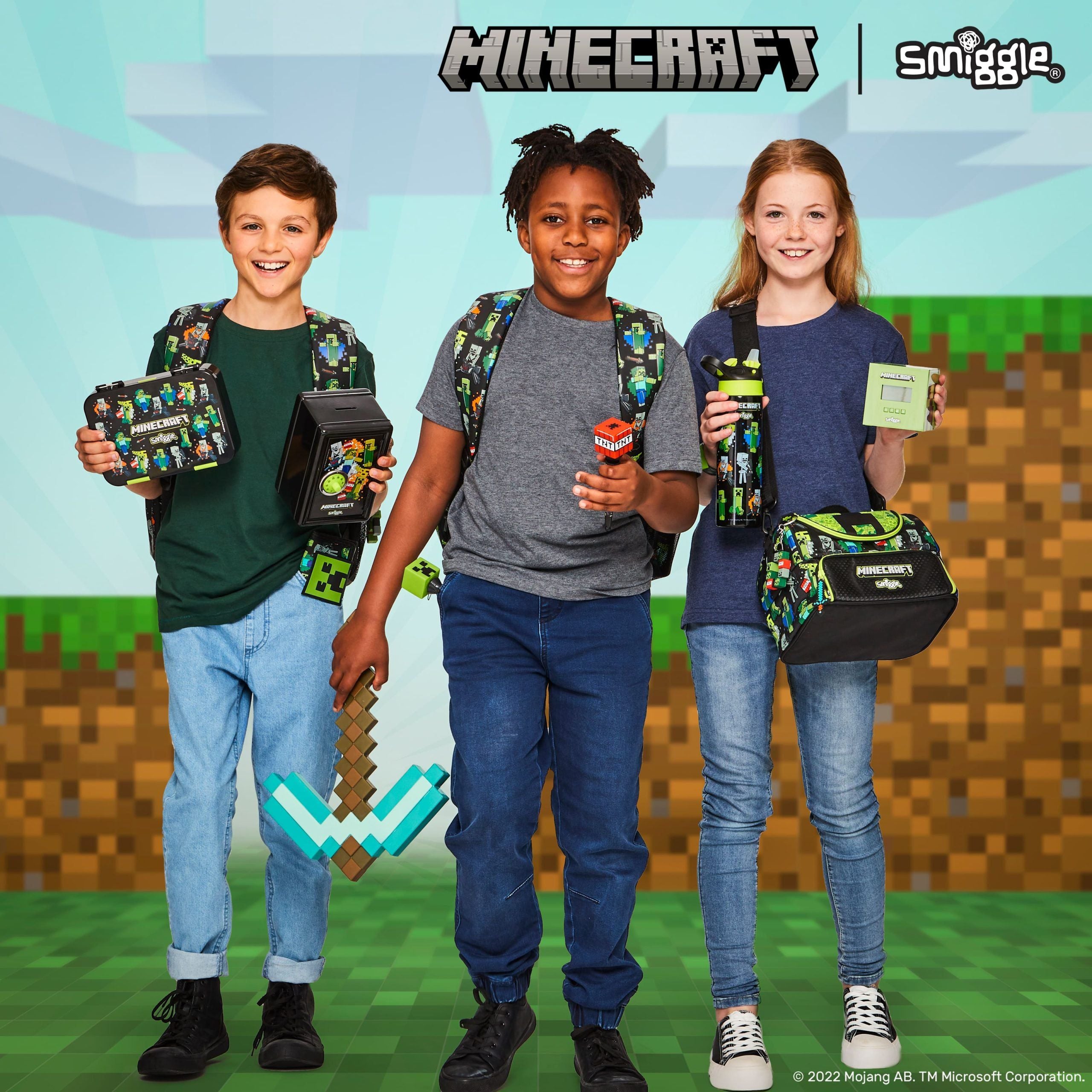 Smiggle - Minecraft Çift Katlı Askılı Beslenme Çantası-Dinossi