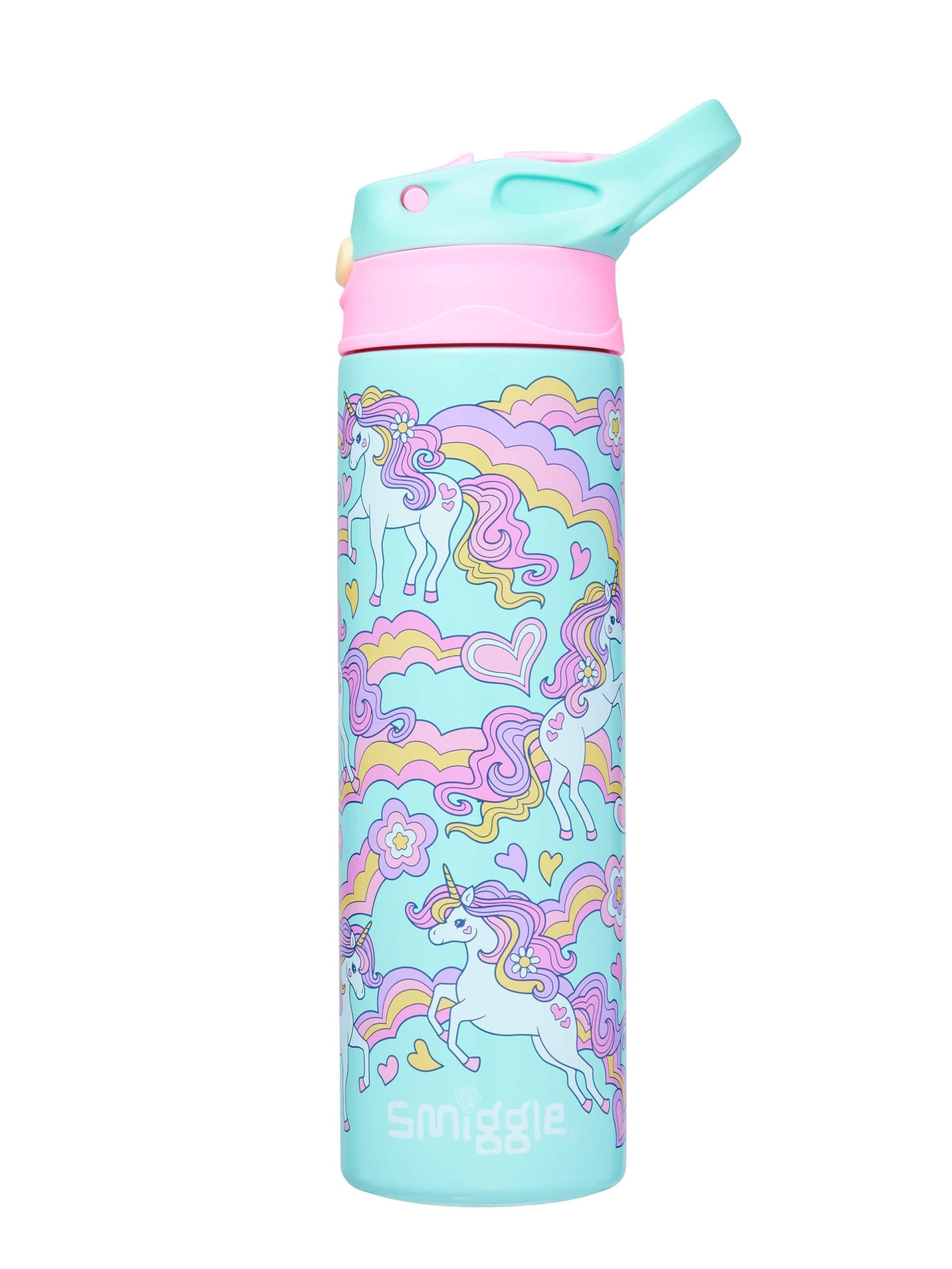 Smiggle - Limitless Paslanmaz Çelik 520ML Otomatik Pipetli Matara-Dinossi