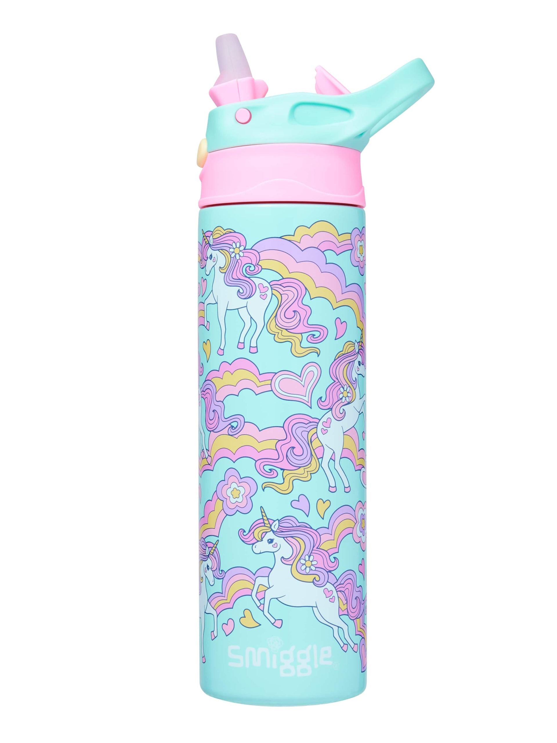 Smiggle - Limitless Paslanmaz Çelik 520ML Otomatik Pipetli Matara-Dinossi