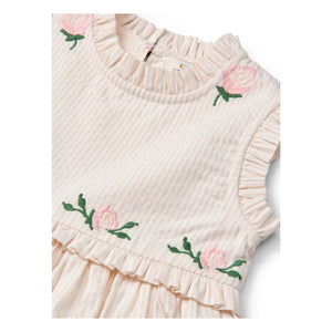 Copenhagen Colors - Striped Embroidery Dress Seersucker Organic Cotton | Powder Pink