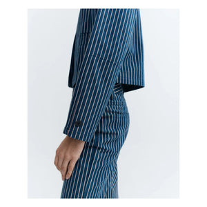 Thinking Mu - Astrid Striped Organic Cotton Jacket | Gray Blue