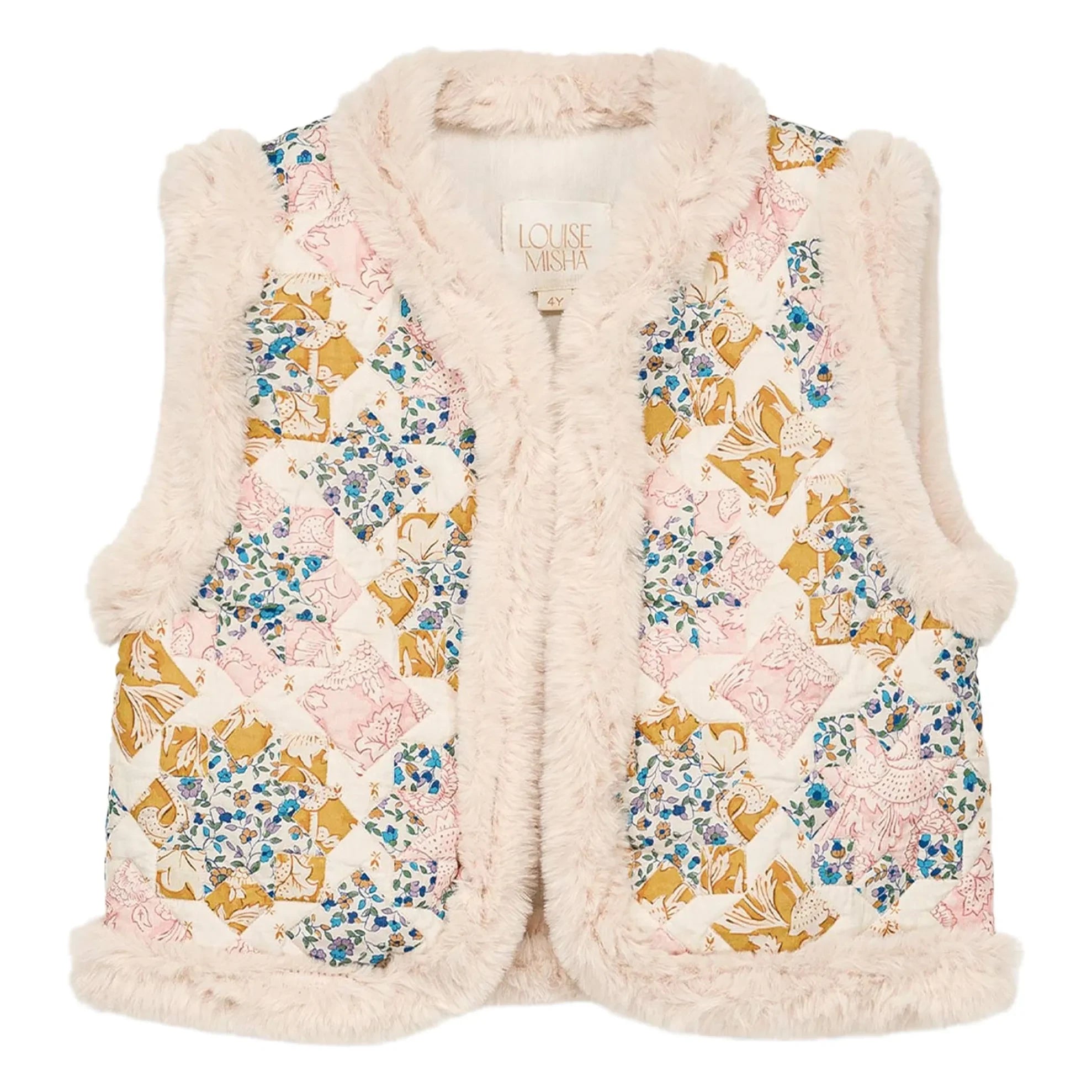 Louise Misha - Librane Organic Cotton Faux Fur Sleeveless Jacket | Cream