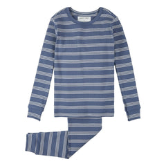 Petit Lem - Gestreifter Modal- und Bio-Baumwoll-Rippenpyjama | Blau