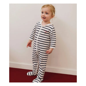 Petit Bateau - Pyjamas Dors Bien Marinière Organik Pamuk | Beyaz