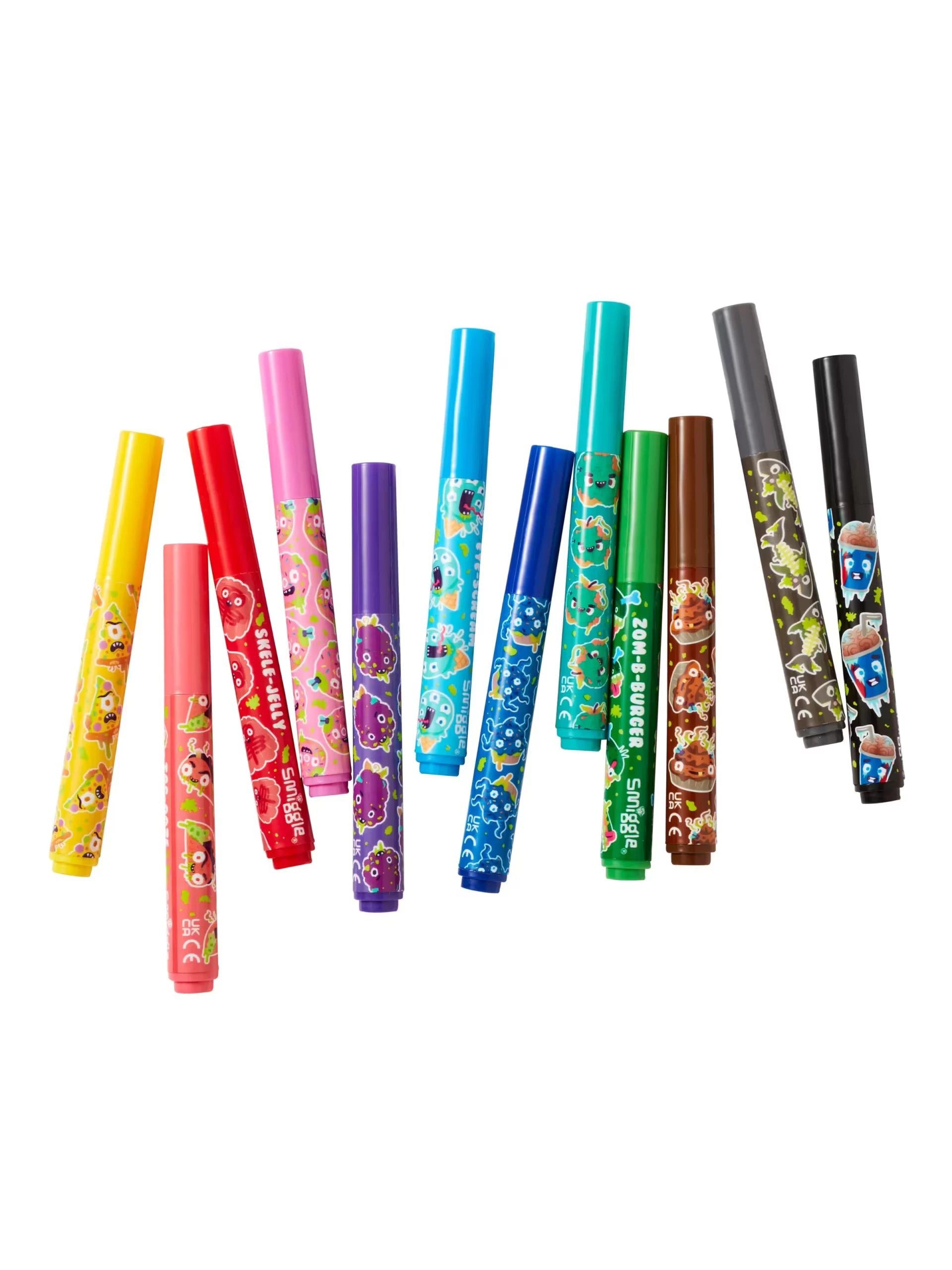 Smiggle - Snack Attackers Kokulu 12'li Fosforlu Kalem ve Kalem Kutusu Seti-Dinossi